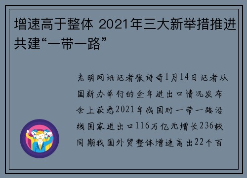 增速高于整体 2021年三大新举措推进共建“一带一路”