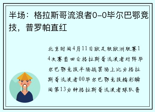 半场：格拉斯哥流浪者0-0毕尔巴鄂竞技，普罗帕直红
